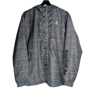 Reebok Boys XL 18/20 Gray Space Dye Hooded Windbreaker Jacket Full Zip Mesh Line